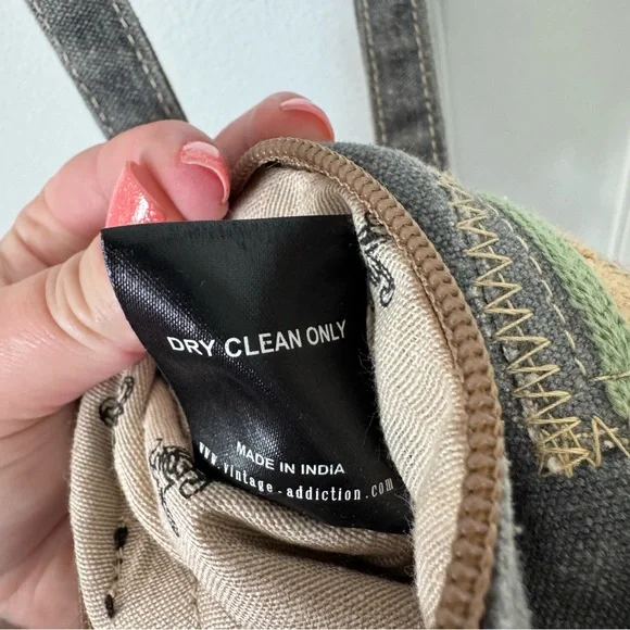 Vintage Addiction Gray Crossbody Purse Bag Canvas 100% Cotton Crochet Patch - Picture 14 of 14